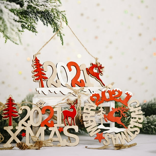 2021 Xmas Letters Tree Pendants Hanging Wooden Christmas Decor Home Party Decor